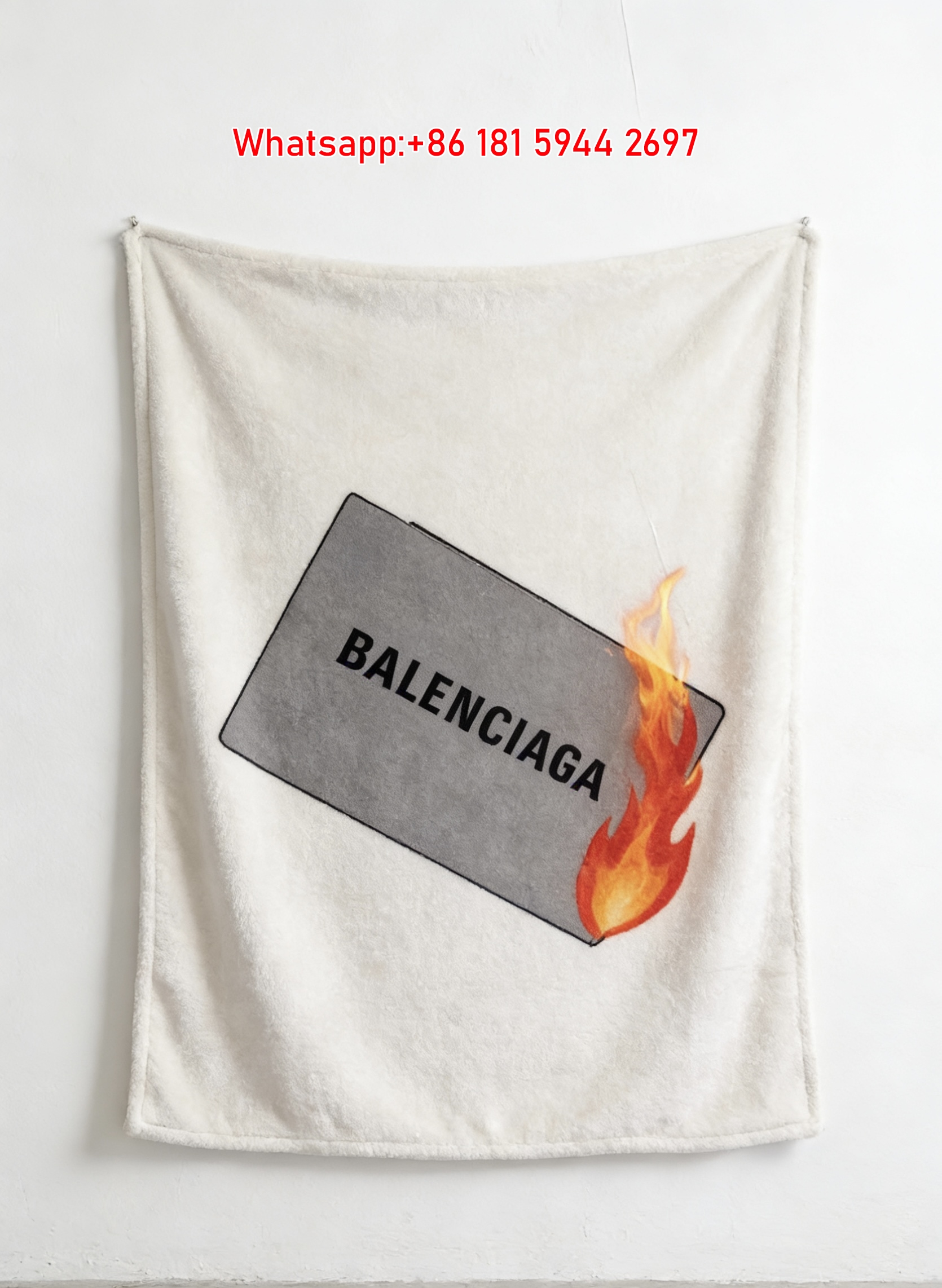 Balenciaga Burning Box Print Flannel Throw Blanket BA367